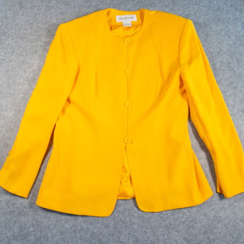 Vintage Jones New York 100% Silk Collarless Blazer Marigold Yellow 12